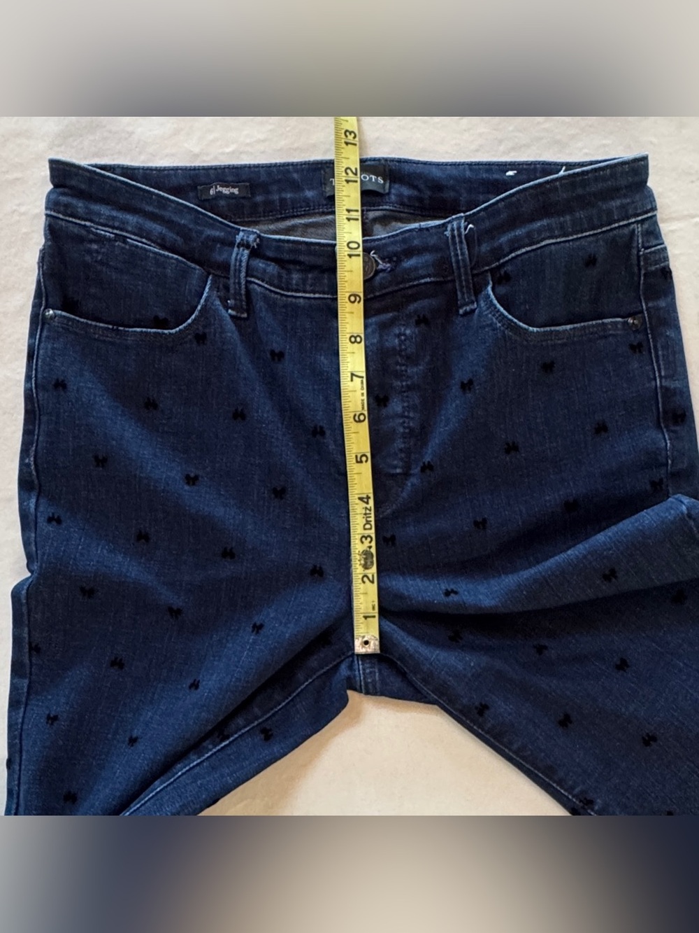 TALBOTS JEGGINGS - DARK DENIM WASH FLOCKED BOWS ZIPPER CLOSURE ANKLE LENGTH (6) - Picture 7 of 16